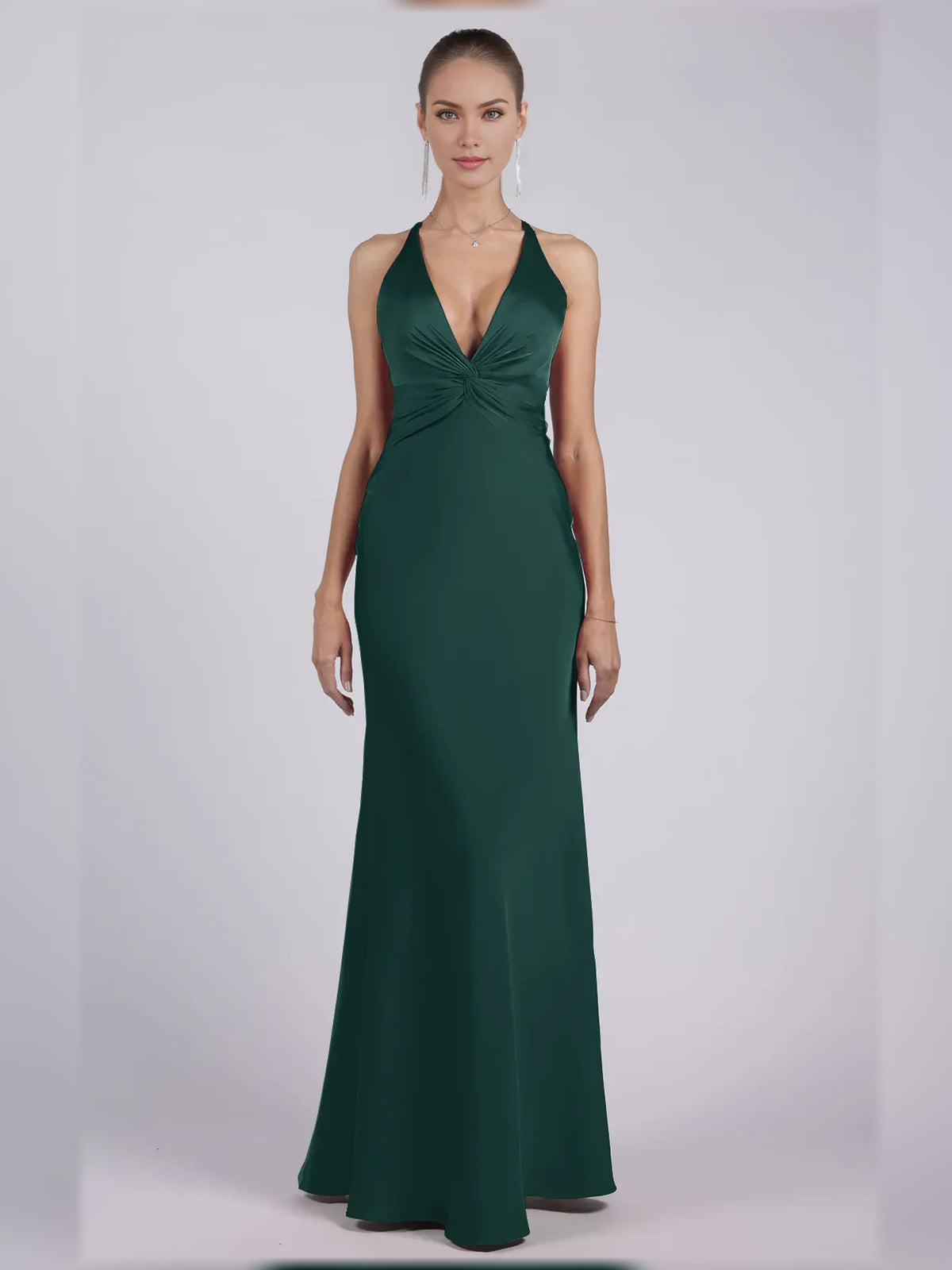 Halter Neck Sheath Satin Floor-Length Formal Dress