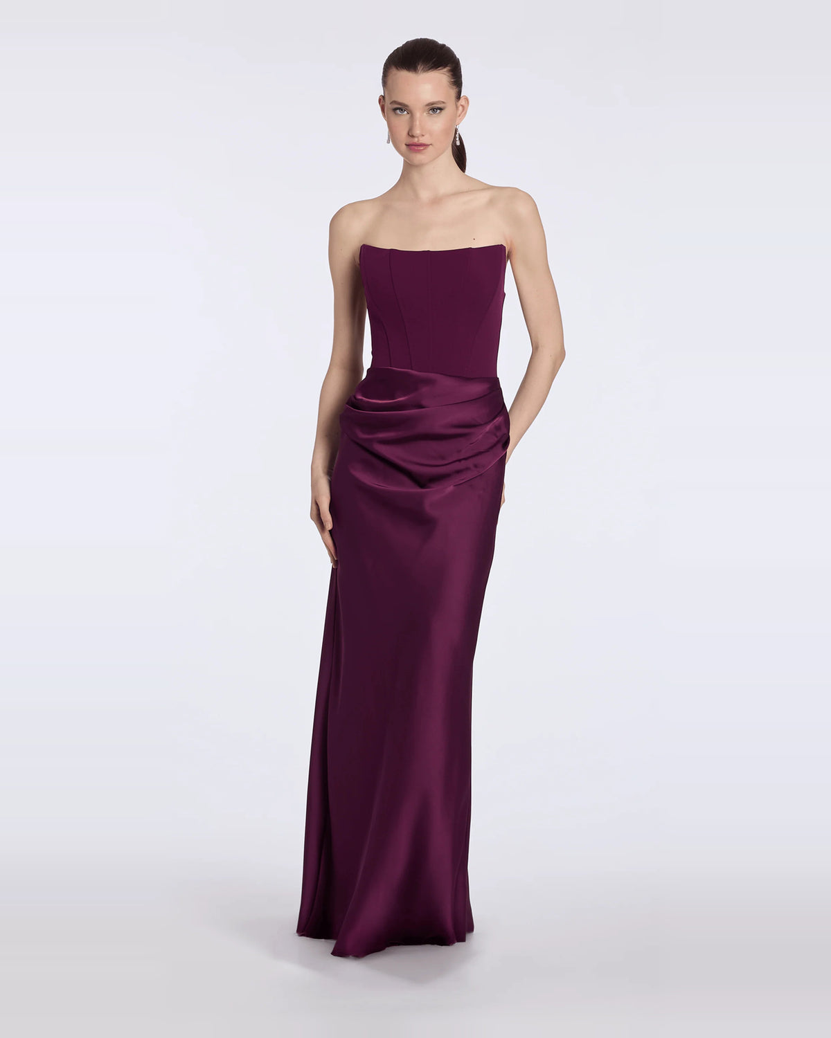 Ruched Pleated Strapless Column Floor-Length Prom Dress for Formal Dance