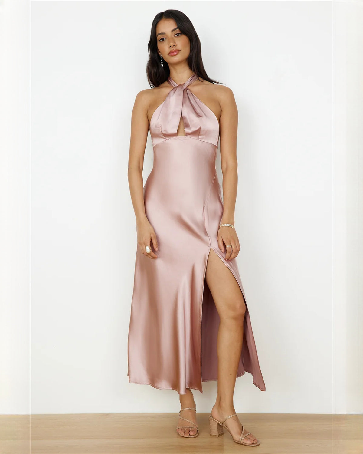 Sleeveless Satin A-Line Maxi Bridesmaid Dress for Wedding Dinner