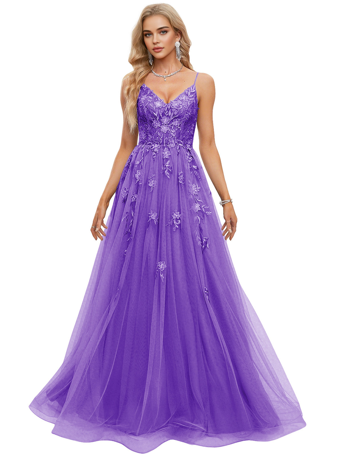 Beaded Bodice Tulle Ball Gown Prom Dress with Spaghetti Straps