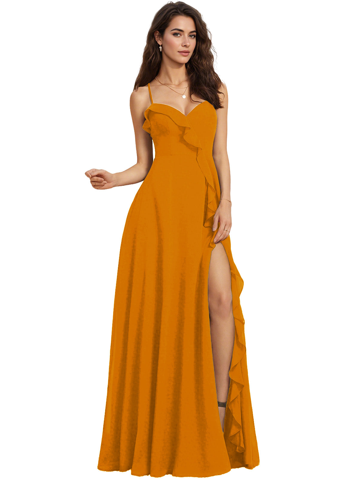 Sweetheart Spaghetti Strap Chiffon Bridesmaid Dress with Slit