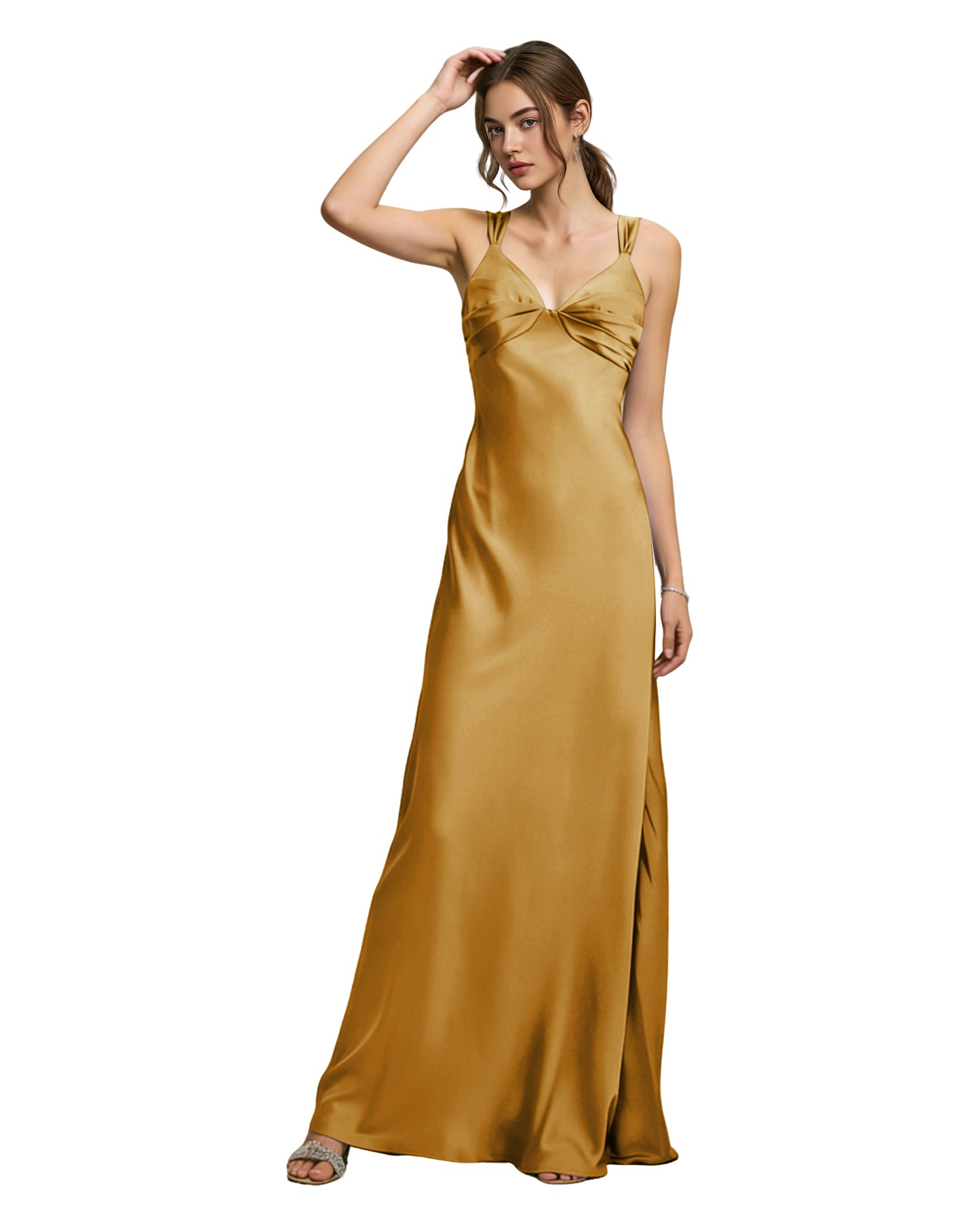 Satin Cowl Neck Bridesmaid Dress with Spaghetti Straps and Bias Cut