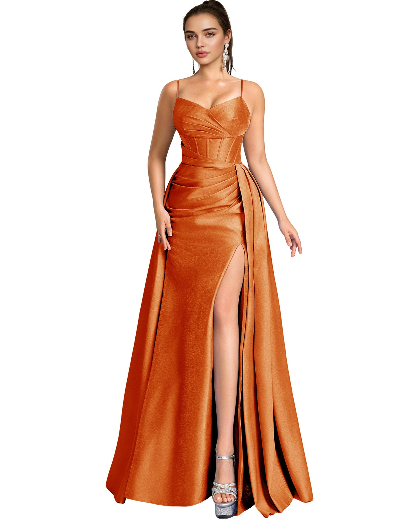 One Shoulder Satin A-Line Prom Dress with Wrap Bodice and Side Slit