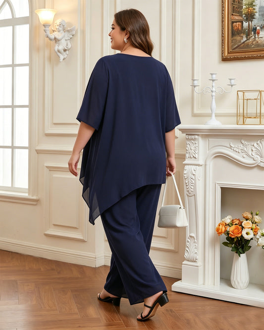 asymmetrical layered tunic pantsuit