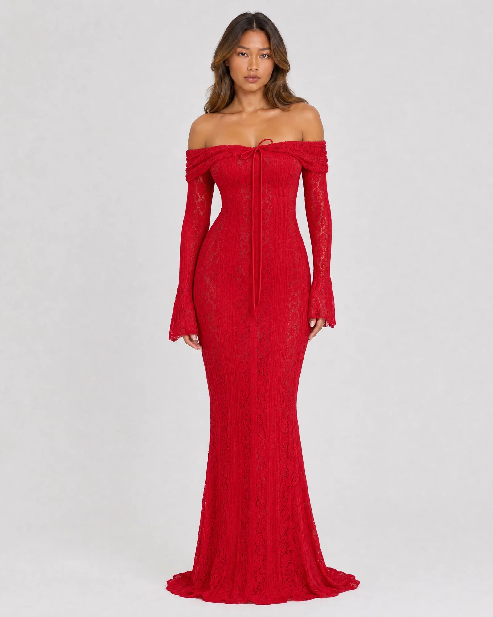 off-shoulder bell sleeve lace mermaid formal dress - image 1