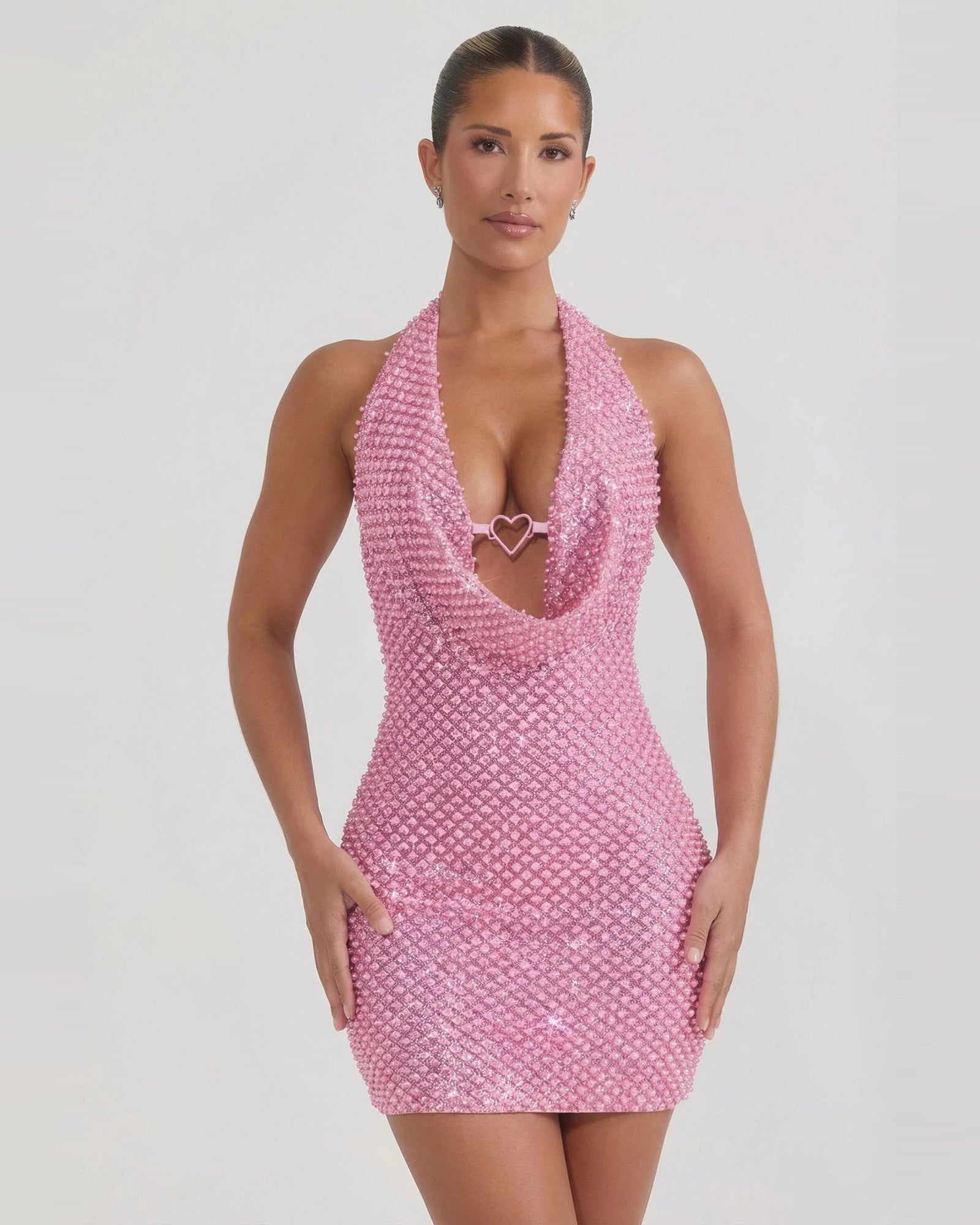 crystal halter cowl neck open back homecoming dress - image 1