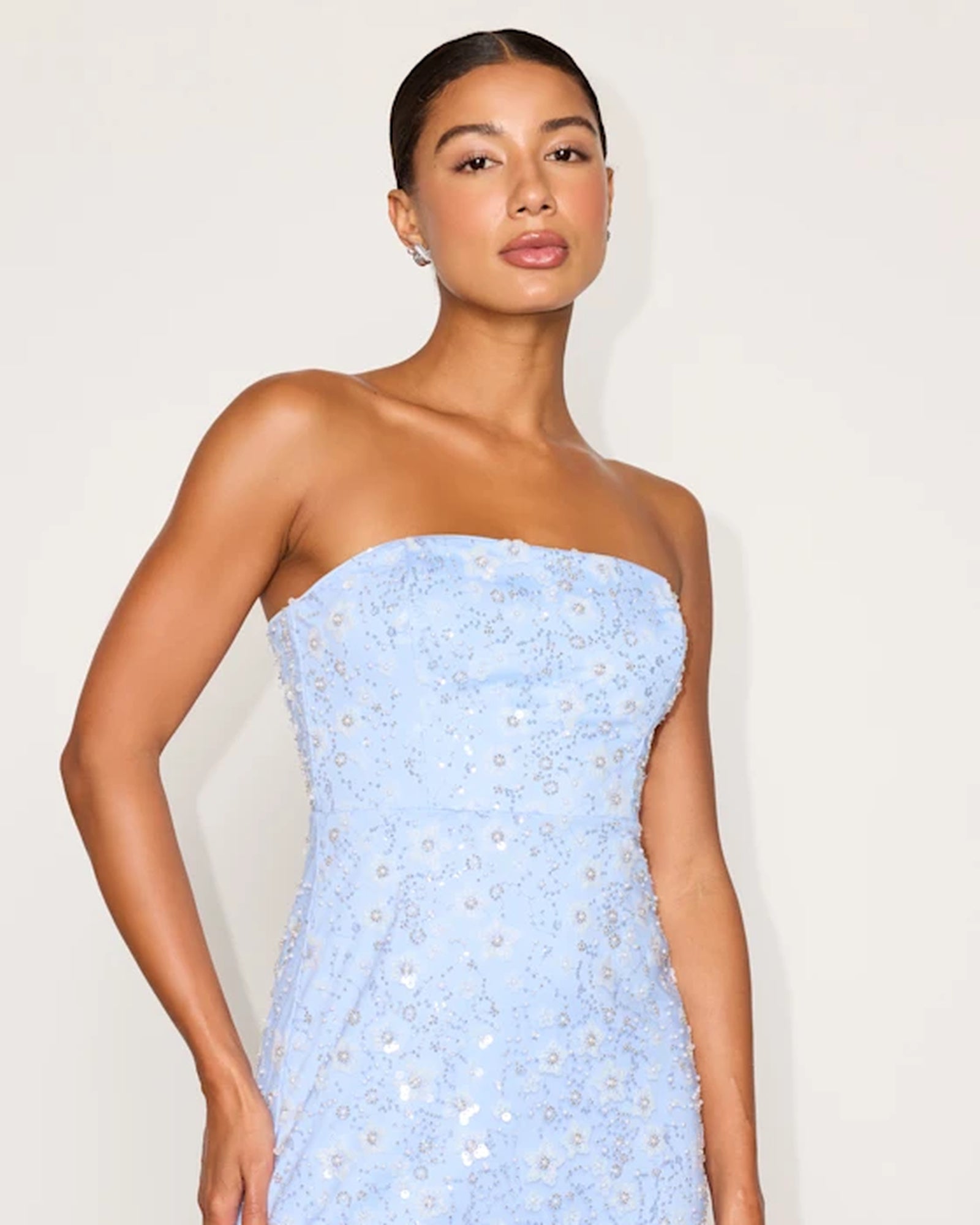 grecia light blue sequin strapless mini homecoming dress - image 1