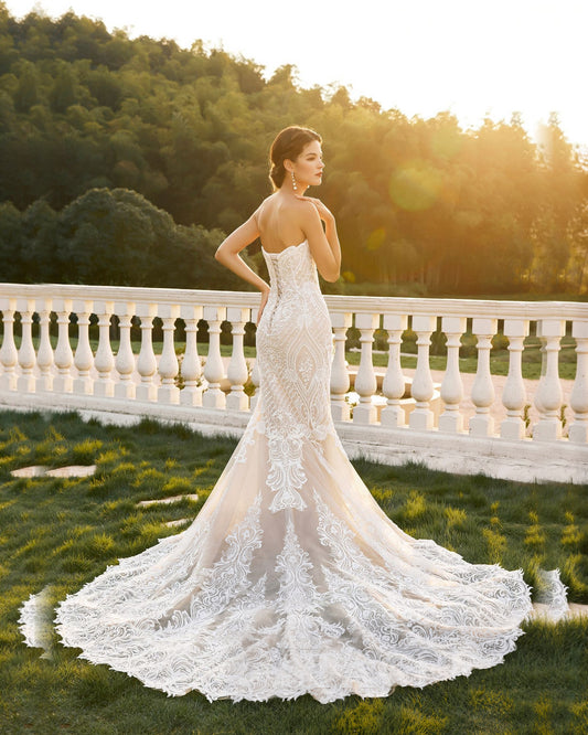 strapless sweetheart lace mermaid wedding dress - image 1
