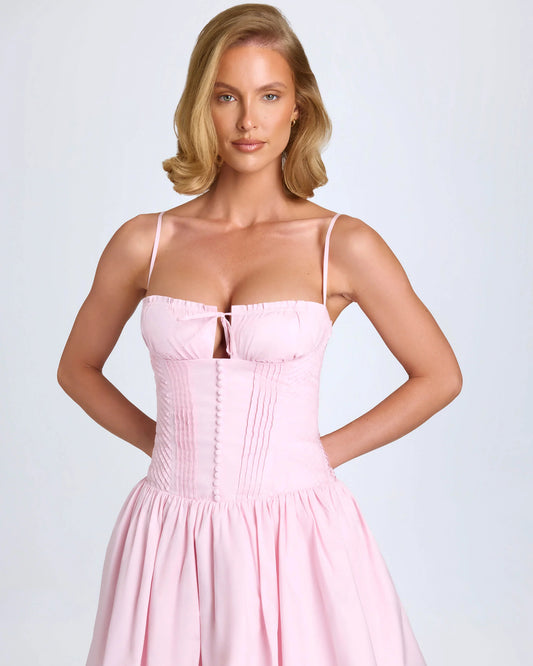 dorothea lace detail blush mini homecoming dress - image 1