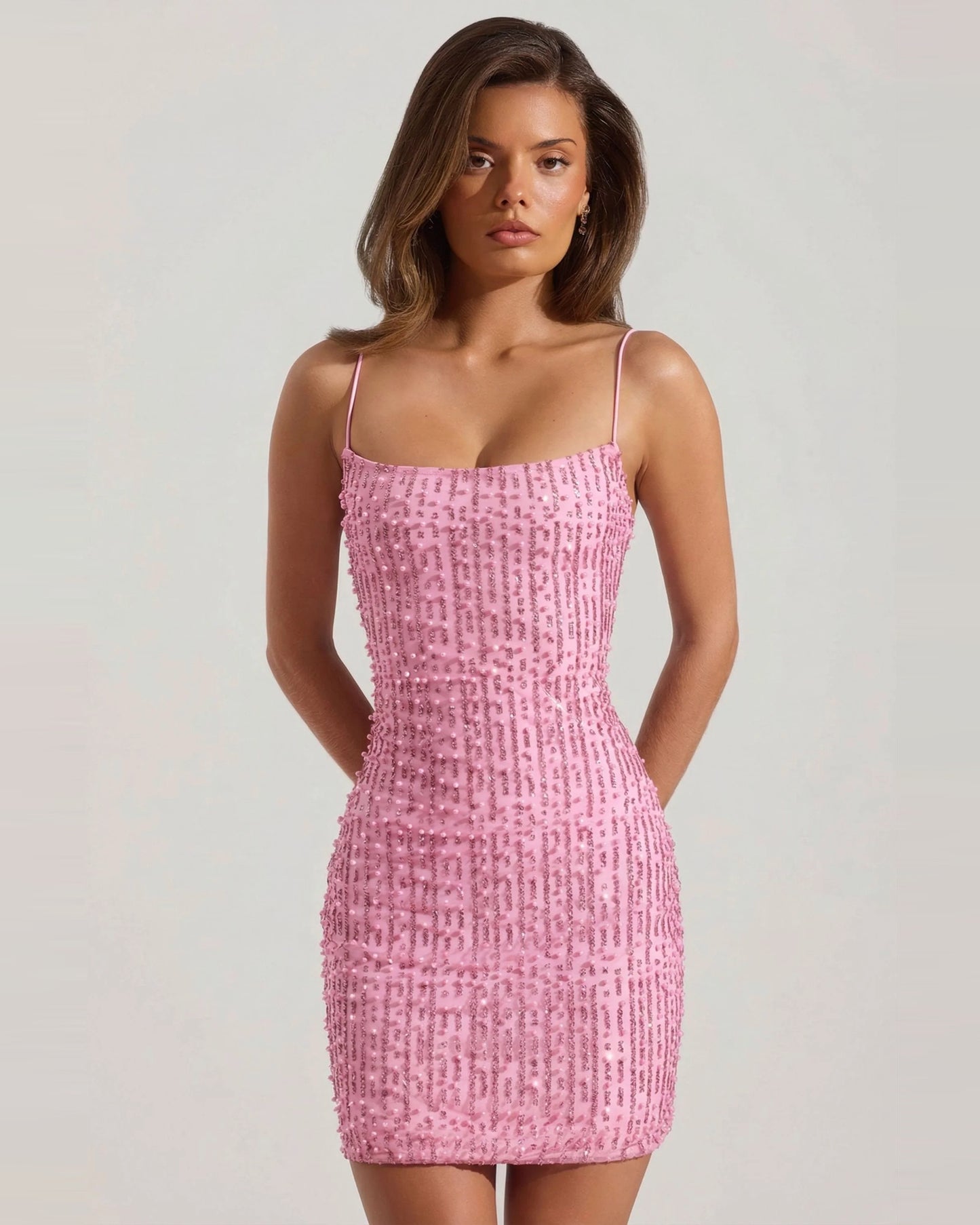 square neck sequin spaghetti strap homecoming dress - image 1