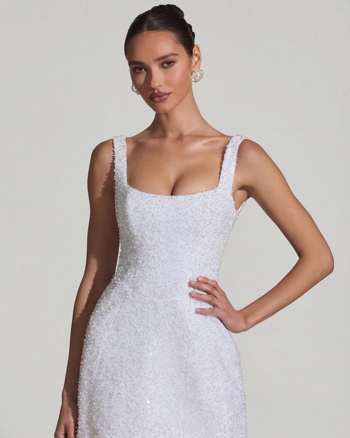dominique embellished structured a-line white mini homecoming dress - image 1