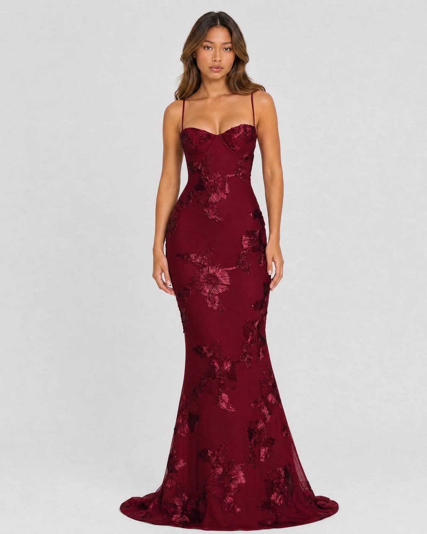 spaghetti strap floral lace mermaid formal dress - image 1