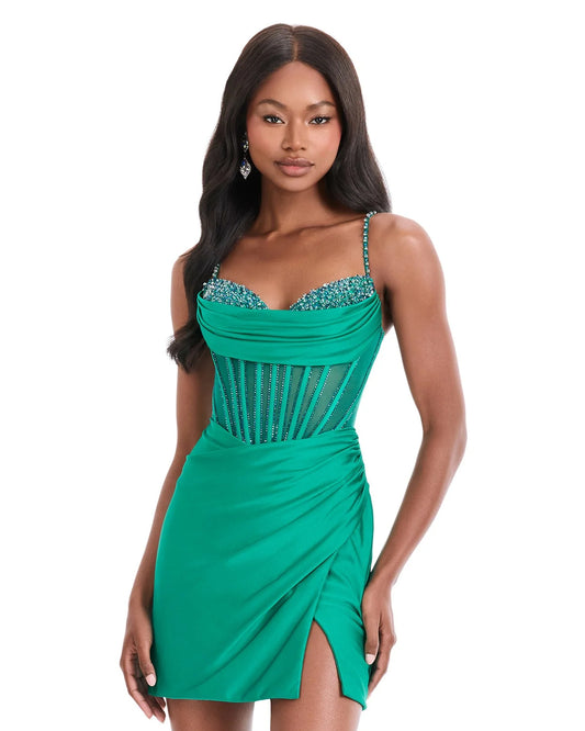 ashley lauren 4864 beaded corset satin mini homecoming dress - image 1