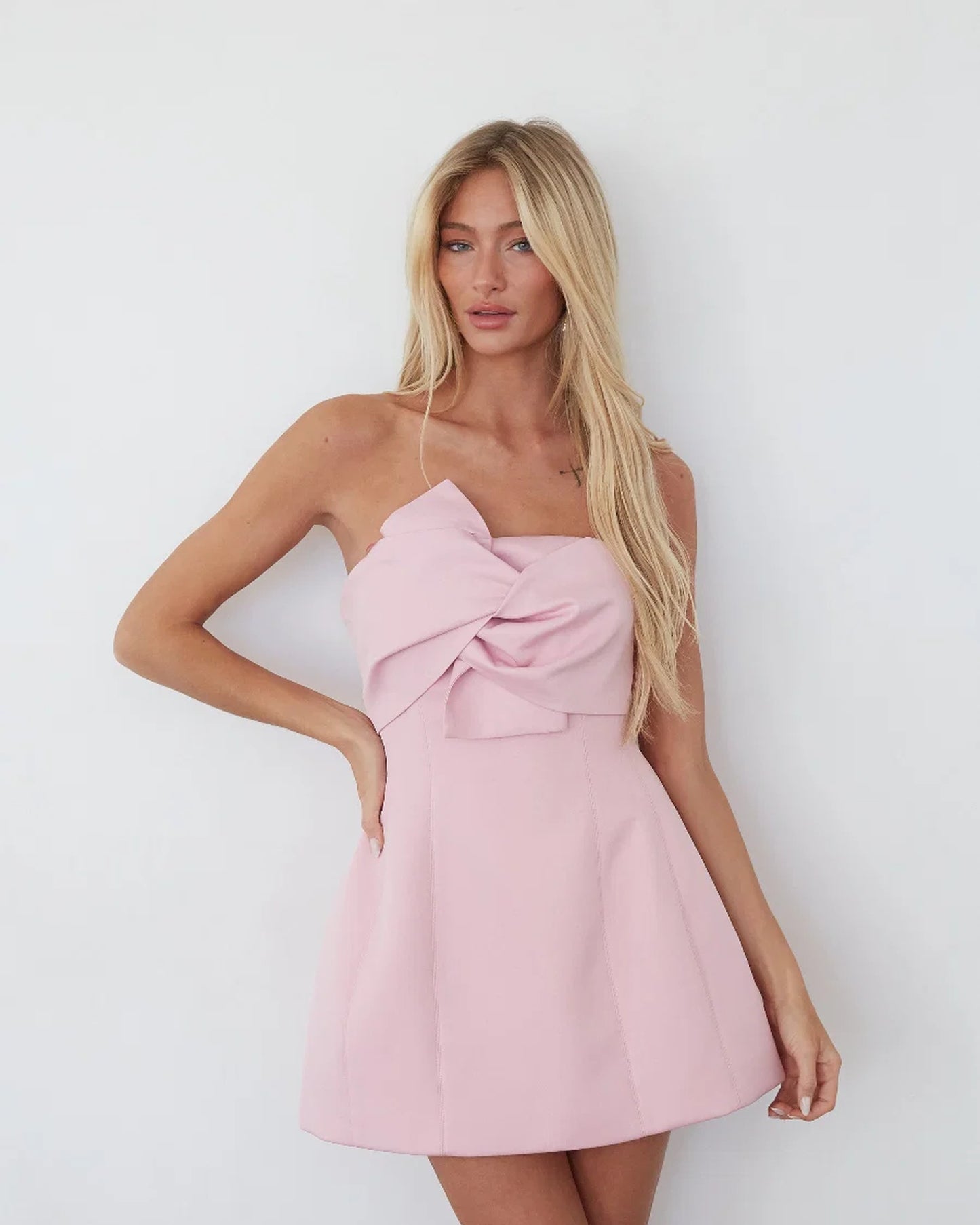 alix twist front bubble pink mini homecoming dress - image 1