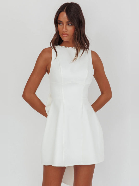 White mini homecoming dress, front view showing the silhouette