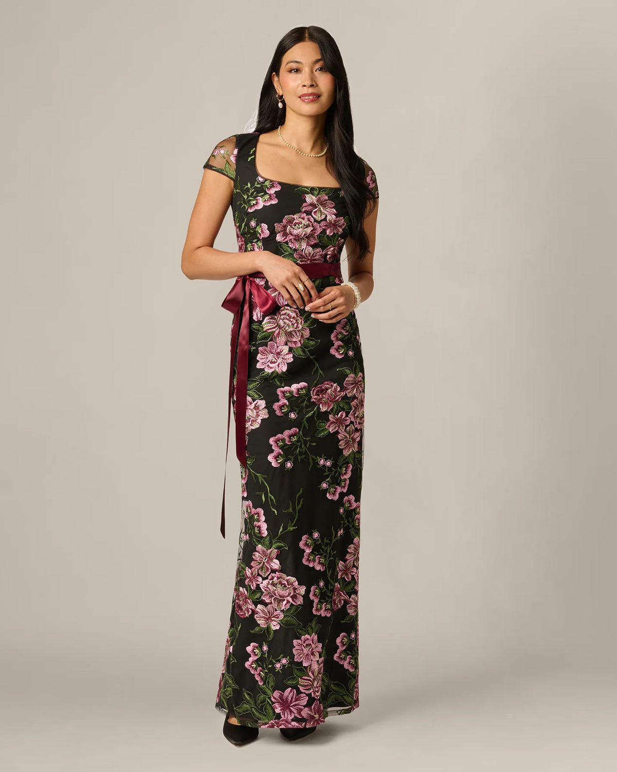 square neck a-line maxi mother of the bride dress - image 1