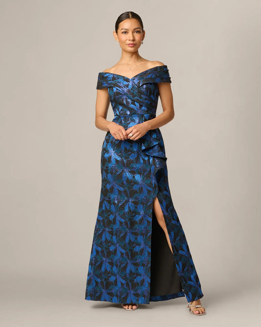 off-shoulder a-line maxi mother of the bride dress - image 1