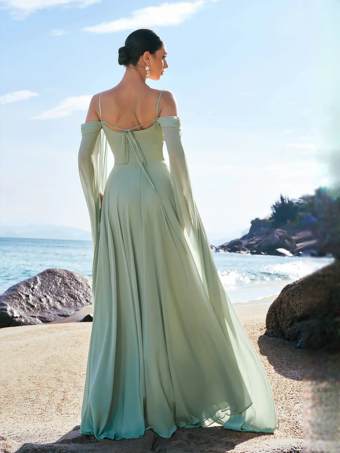 Dusty Sage floor-length bridesmaid dress, front view showing the a-line silhouette