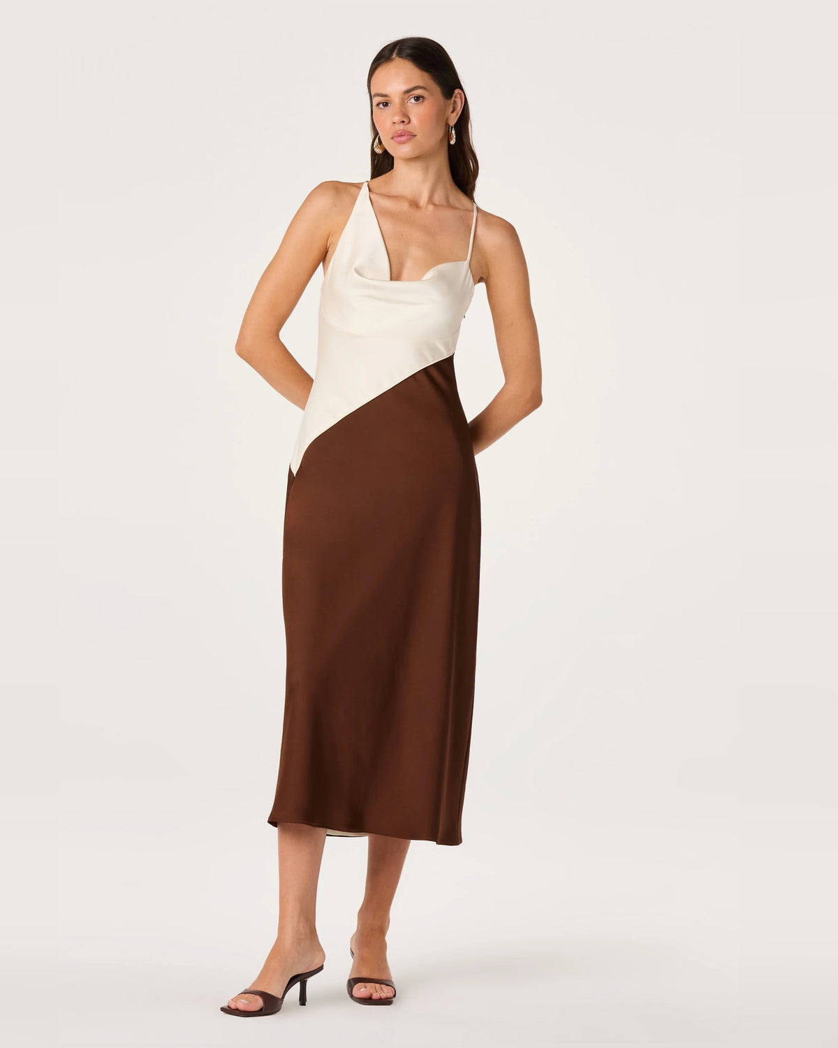 cowl neck a-line midi formal dress - image 1
