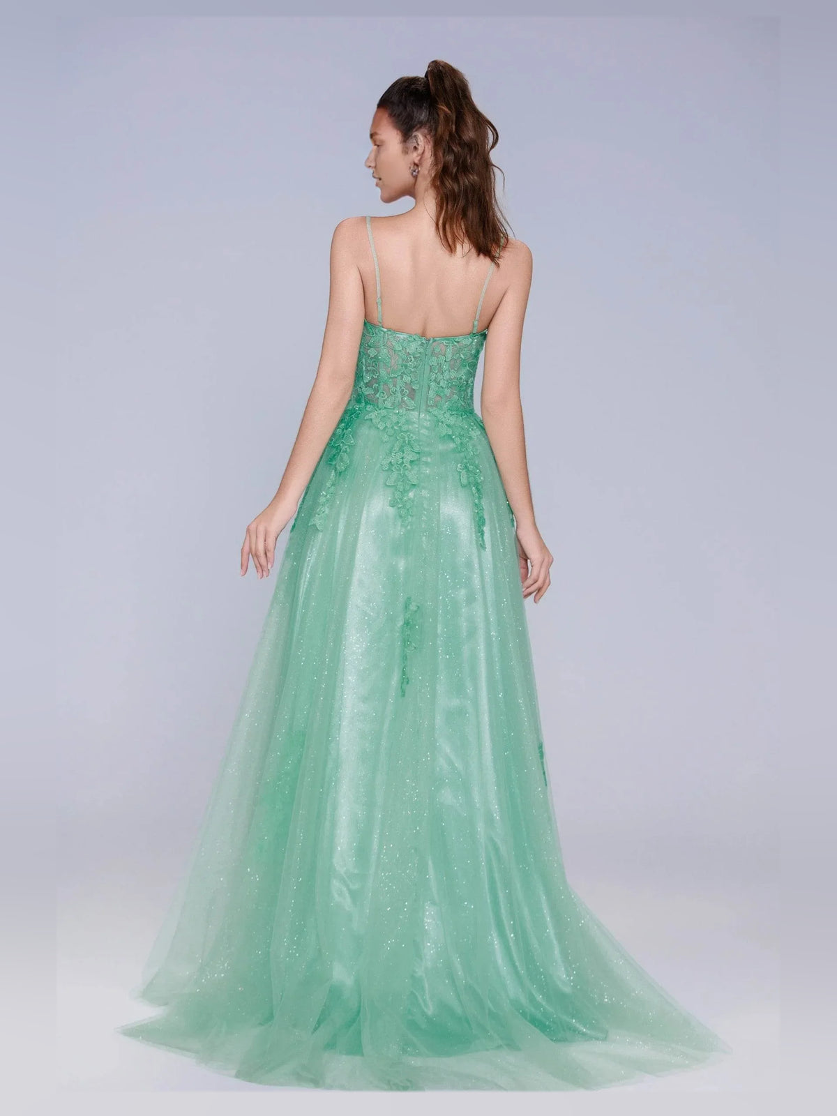 As Picture floor-length prom dress, front view showing the a-line silhouette