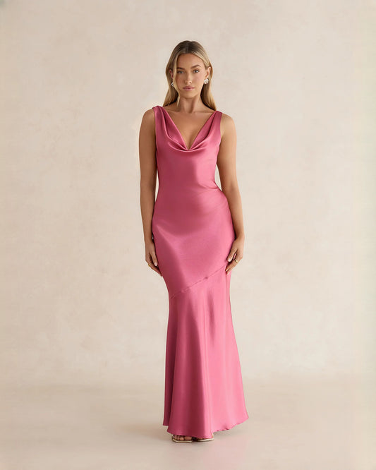 sleeveless satin a-line maxi bridesmaid dress - image 1