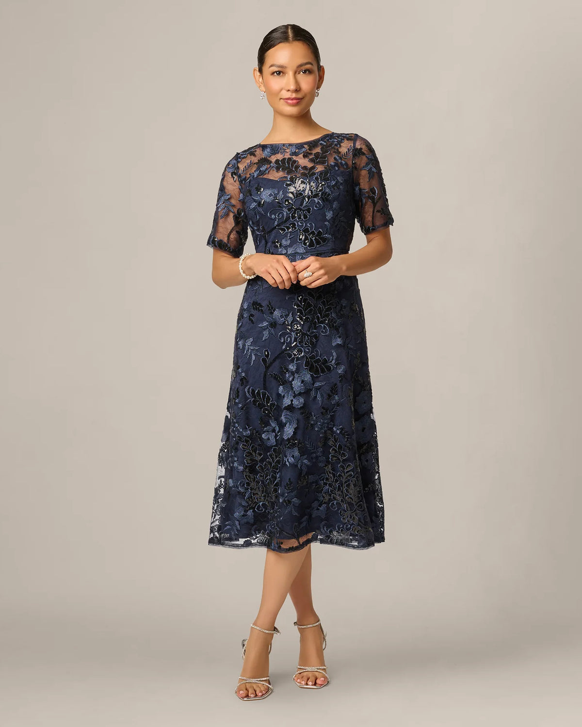 spaghetti strap a-line midi mother of the bride dress - image 1