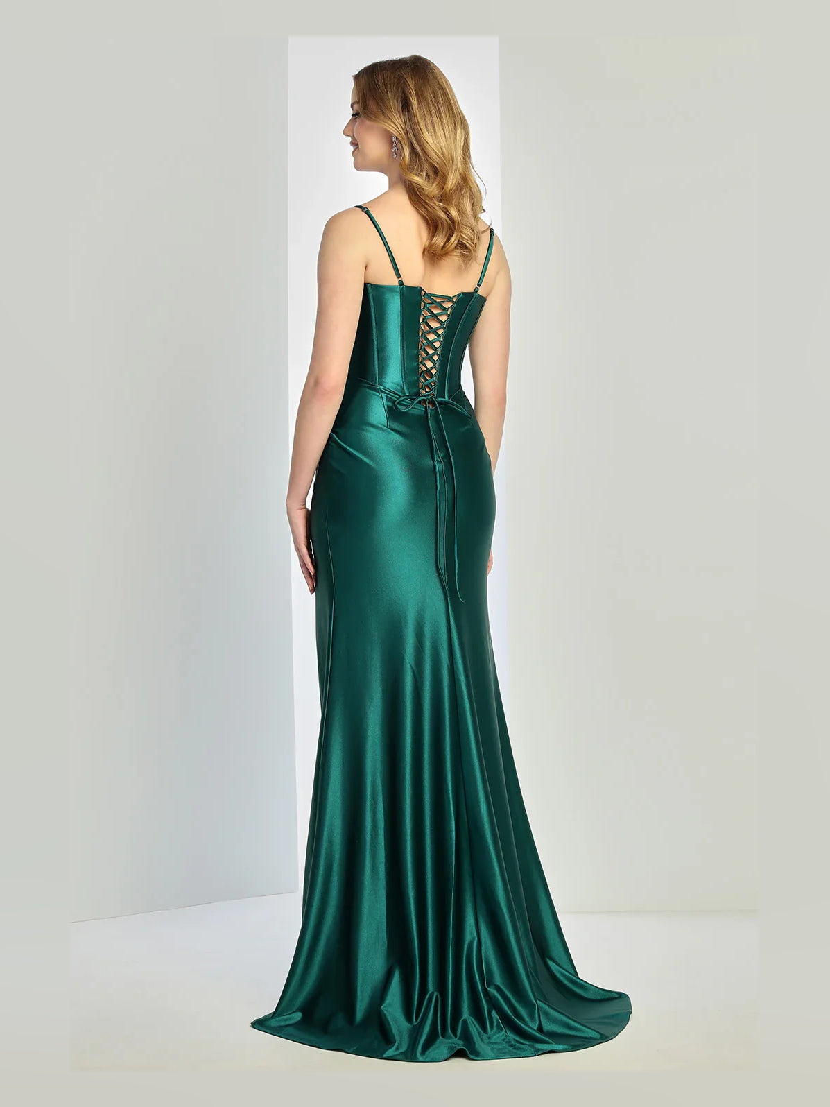 Dark Green floor-length prom dress, front view showing the mermaid silhouette