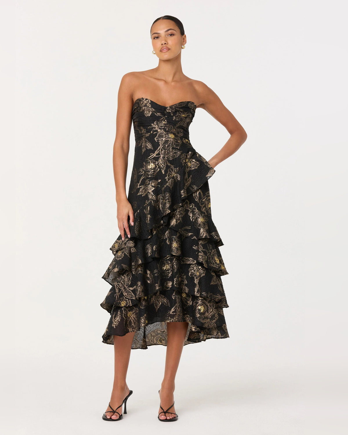 strapless a-line midi formal dress - image 1