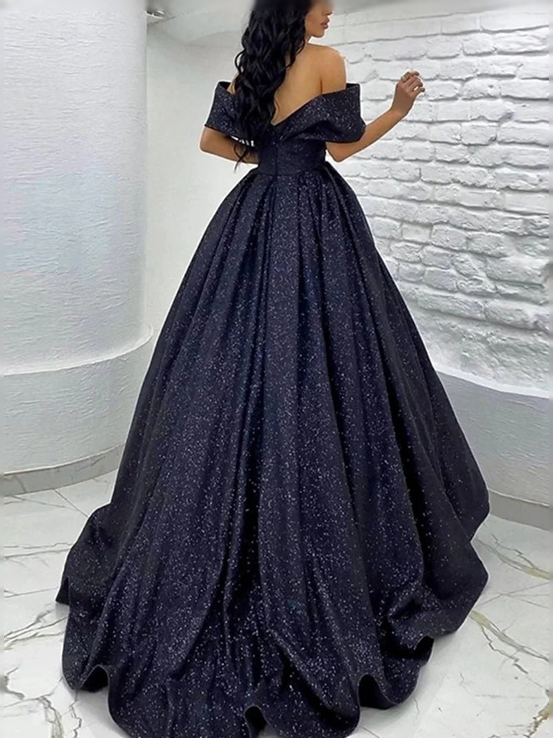 Red floor-length prom dress, front view showing the a-line silhouette