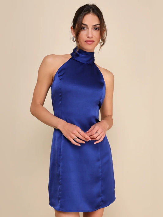 Royal Blue mini homecoming dress, front view showing the silhouette