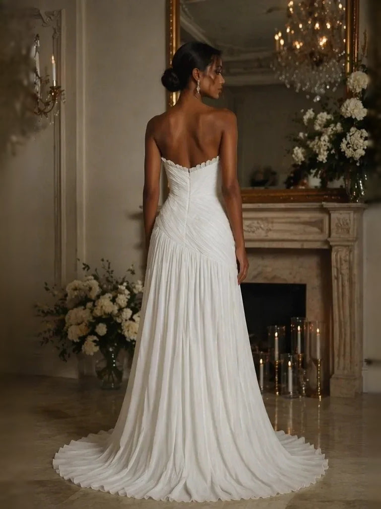 Ivory floor-length wedding dress, front view showing the mermaid silhouette