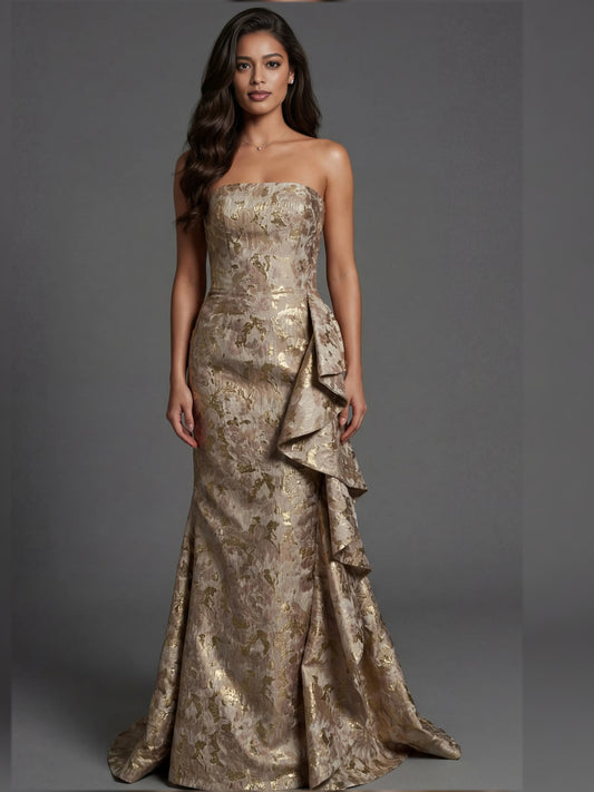 As Picture mermaid floor-length formal dress with strapless neckline, full-length front view