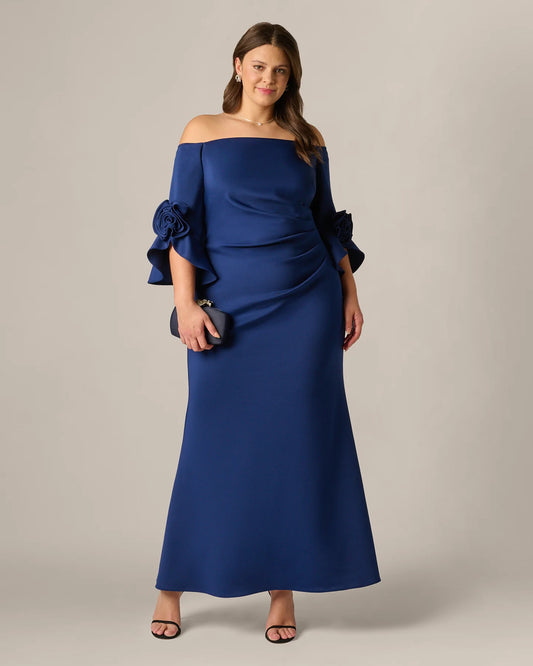 off-shoulder a-line maxi mother of the bride dress - image 1
