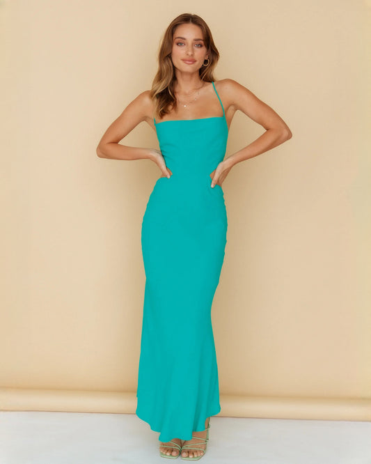 sleeveless structured satin a-line maxi bridesmaid dress - image 1