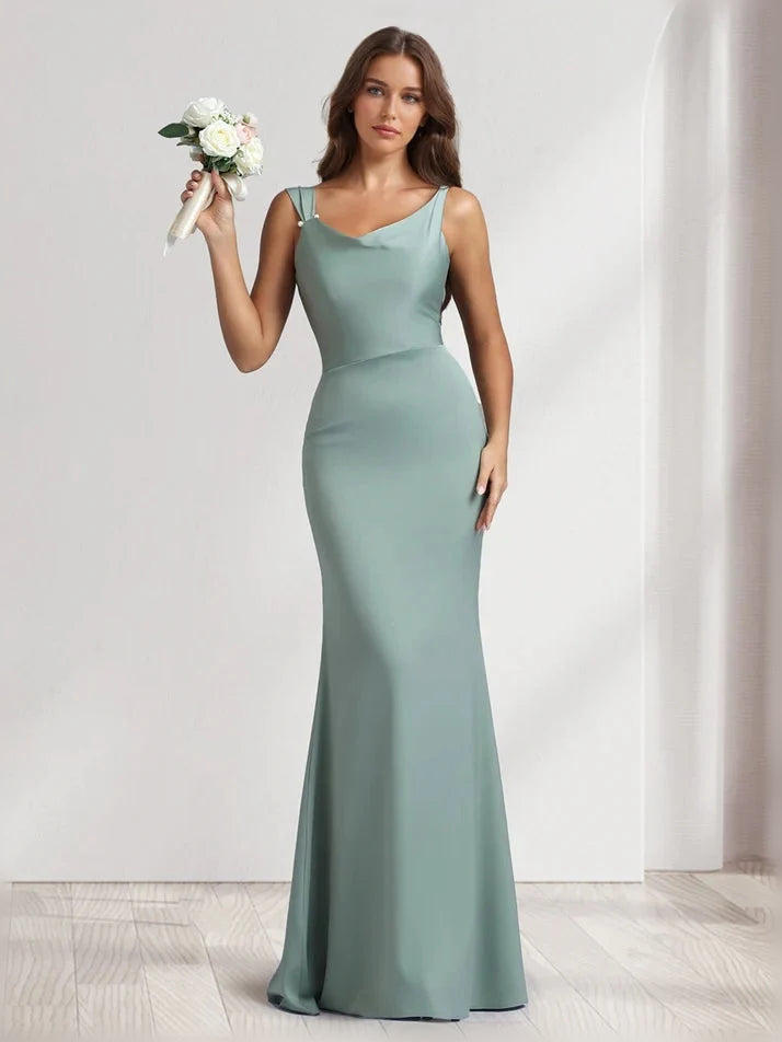 Dusty Sage floor-length bridesmaid dress, front view showing the mermaid silhouette