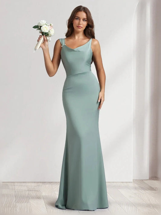 Dusty Sage floor-length bridesmaid dress, front view showing the mermaid silhouette
