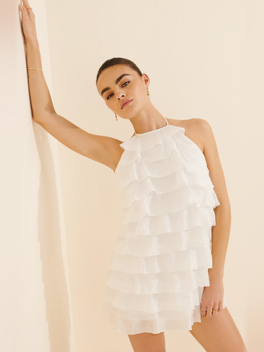 White mini homecoming dress, front view showing the silhouette