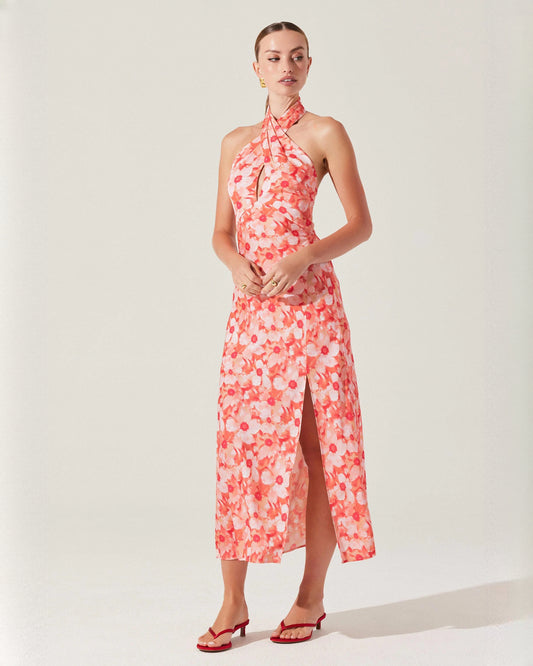 halter neck chiffon a-line maxi bridesmaid dress - image 1