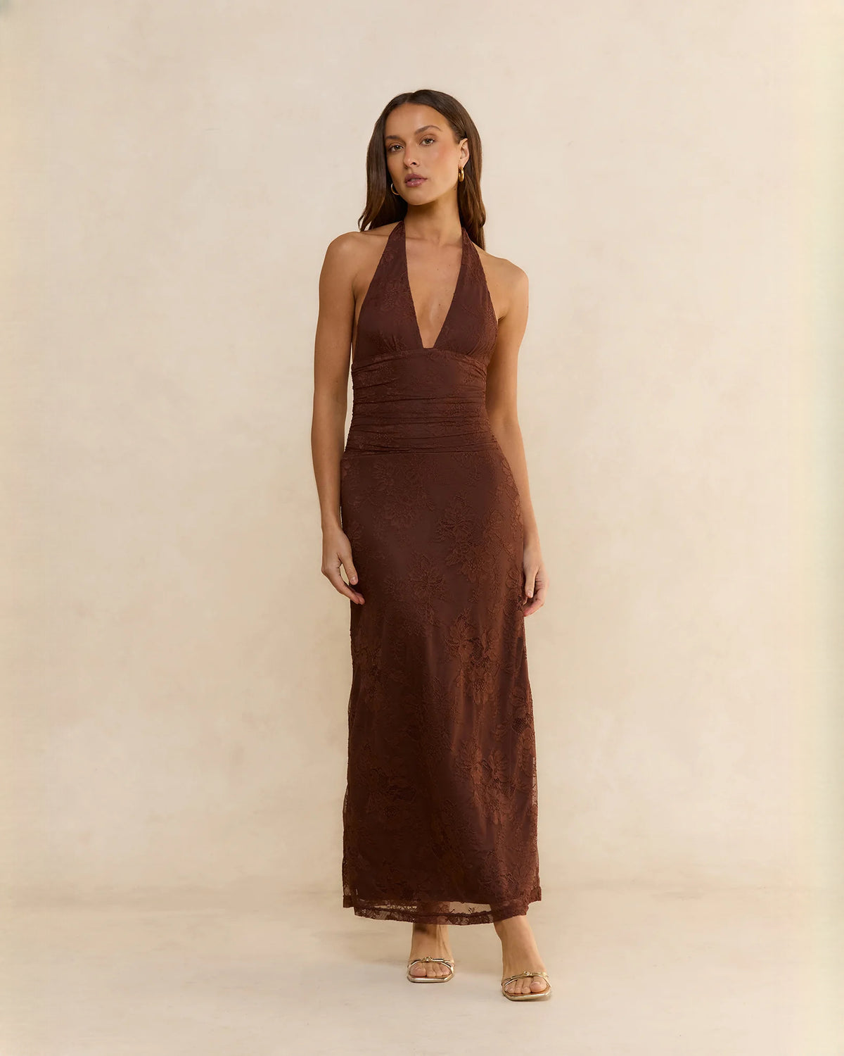sleeveless mesh a-line maxi bridesmaid dress - image 1