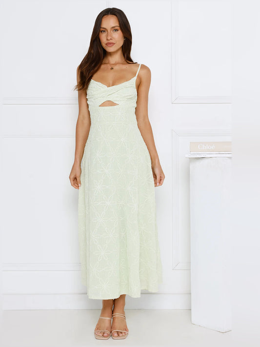 Mint midi formal dress, full-length front view