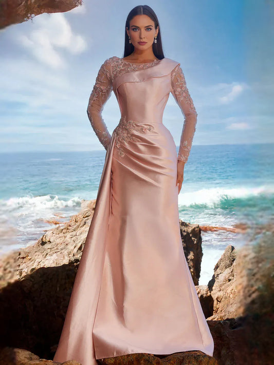 Blush Pink floor-length mother of the bride dress, front view showing the mermaid silhouette