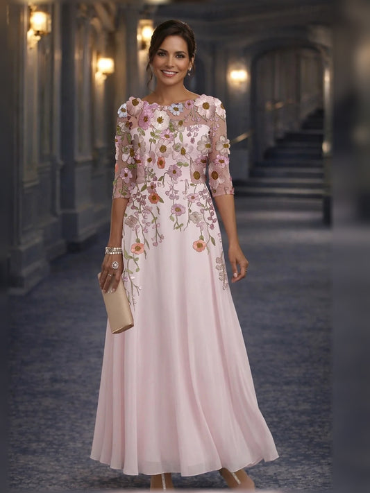 Blush Pink maxi mother of the bride dress, front view showing the a-line silhouette