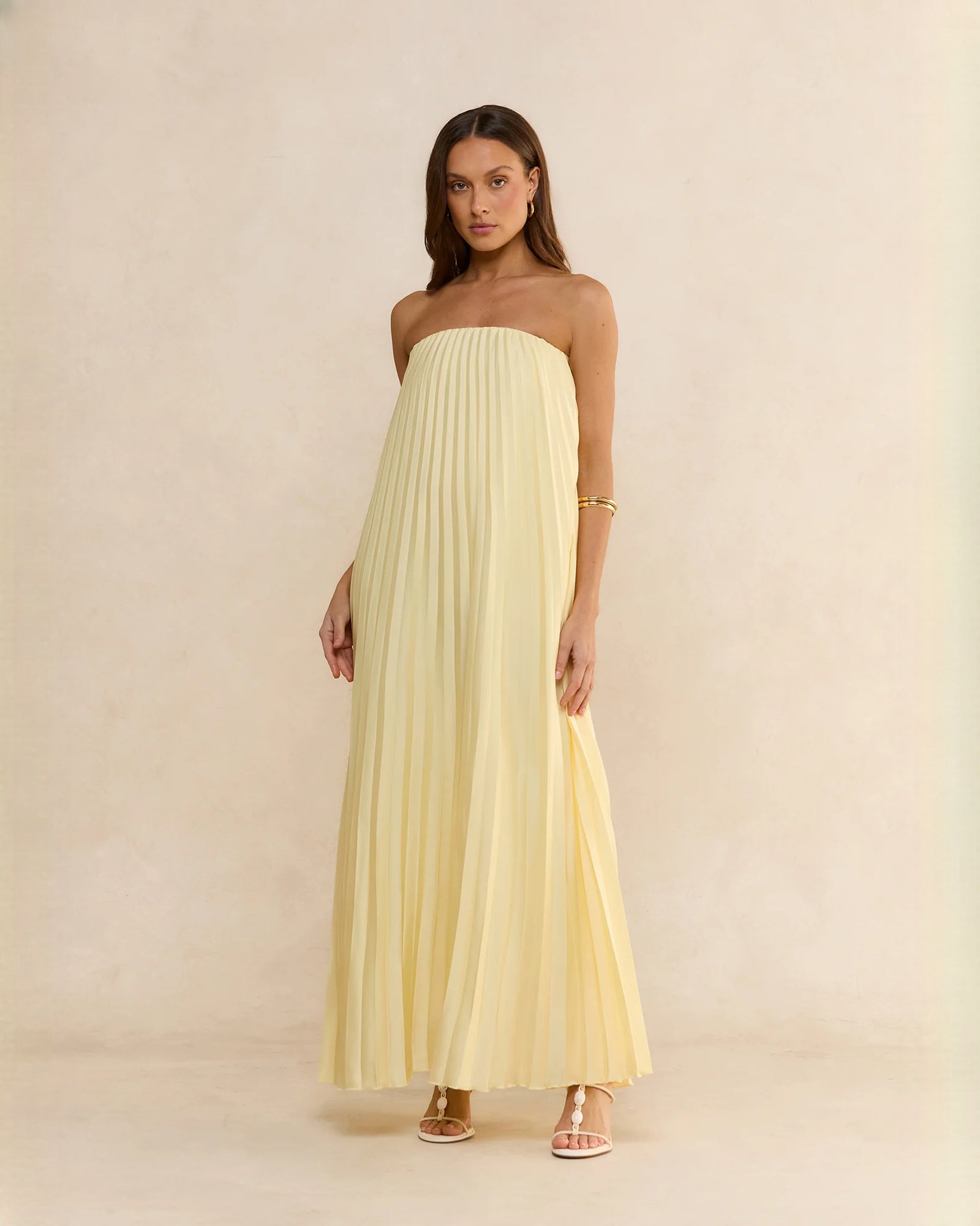 strapless chiffon a-line maxi bridesmaid dress - image 1