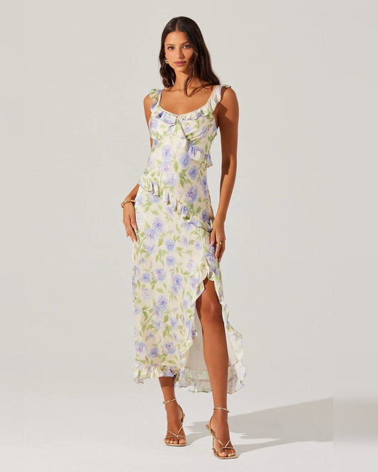 spaghetti strap a-line midi formal dress - image 1