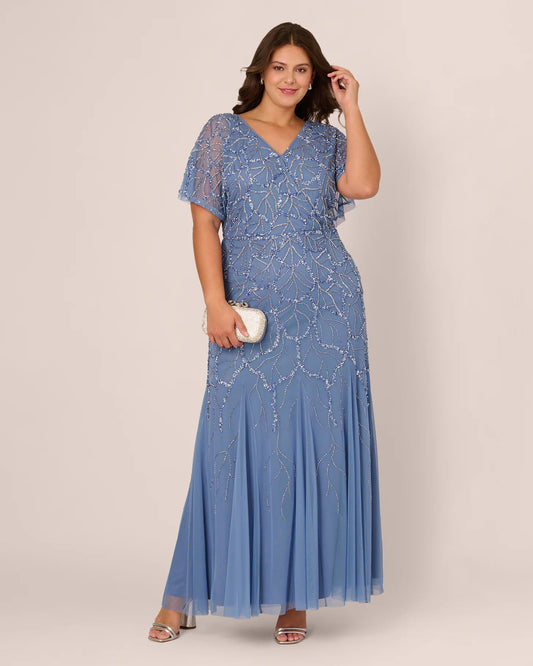 flutter-sleeve a-line maxi mother of the bride dress - image 1