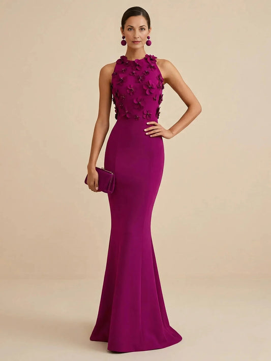 Hot Pink floor-length mother of the bride dress, front view showing the mermaid silhouette