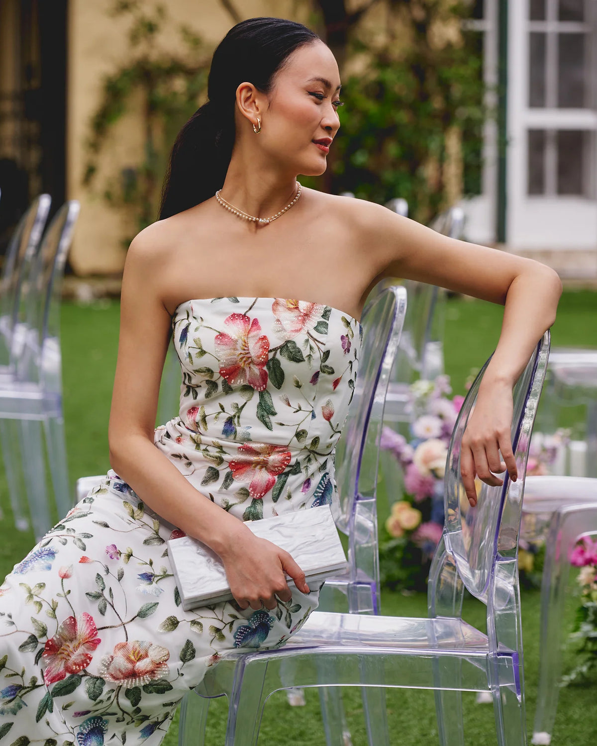 strapless a-line midi mother of the bride dress - image 1