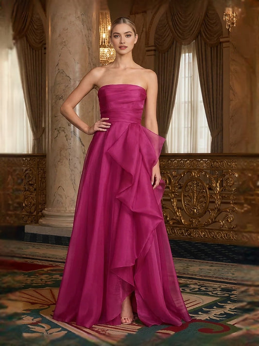 Hot Pink floor-length prom dress, front view showing the a-line silhouette