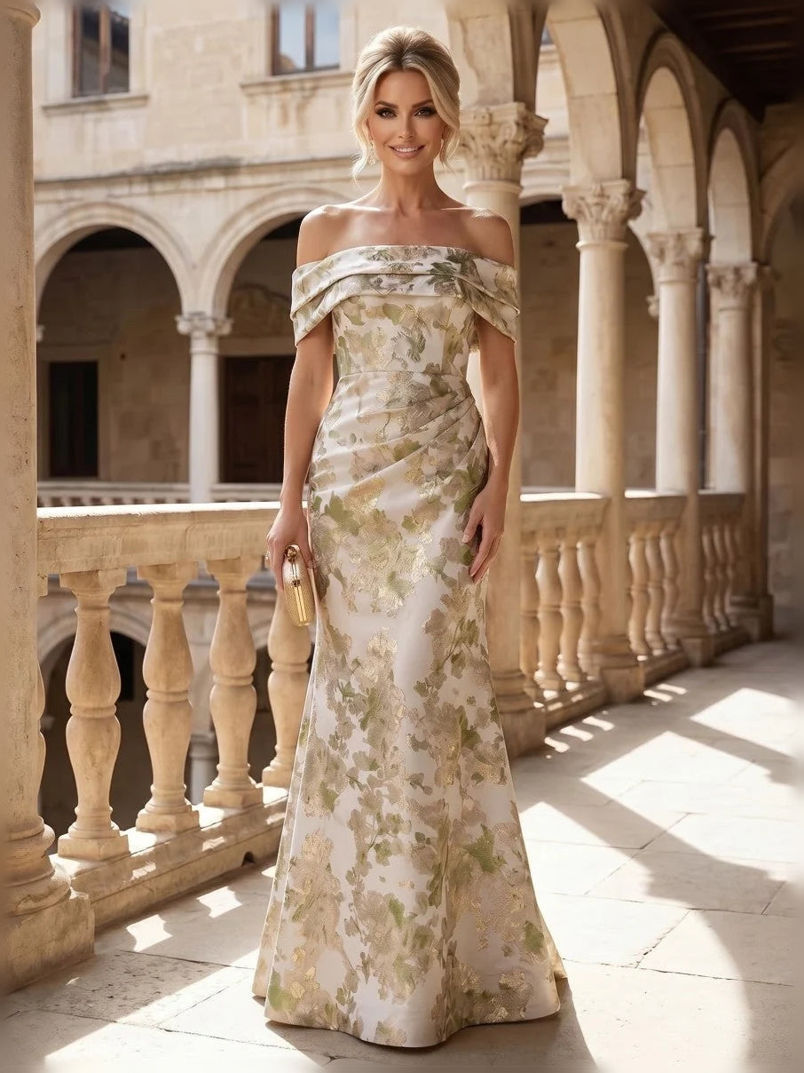 Ivory maxi mother of the bride dress, front view showing the mermaid silhouette