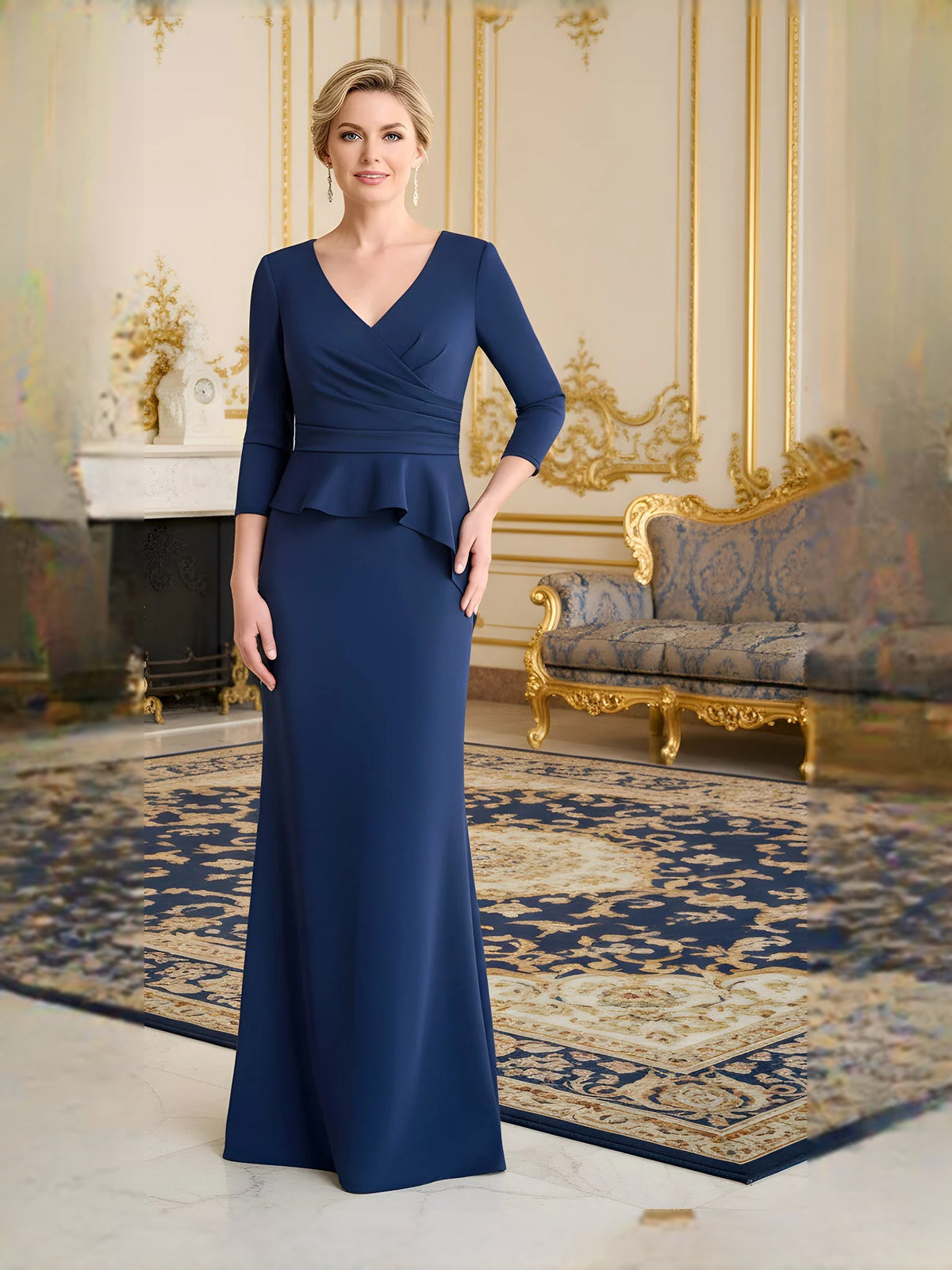 Dark Navy maxi prom dress, front view showing the mermaid silhouette